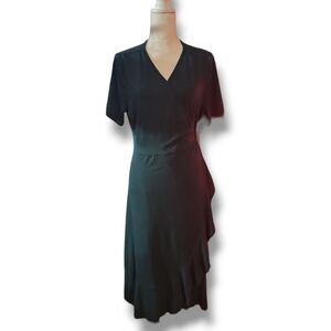 Women's Plus Size Wrap V Neck Dress for Curvy Women Ruched Tie Waist Short Sleev